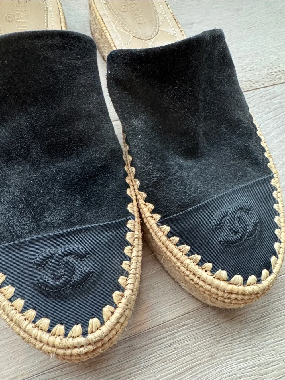 Chanel Black Suede Espadrille Mules - Luxury Slip-On EU42